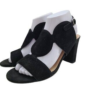 Linea Uno Made in Italy Black Velvet Open Toe Ankle Strap Block Heels Vera Pelle